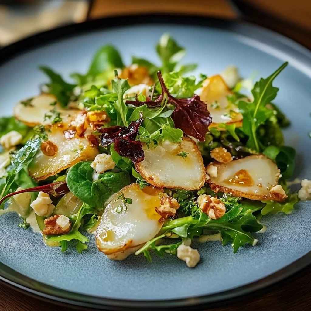 Birnen-Carpaccio auf Pflücksalat mit Gorgonzola und Walnüssen